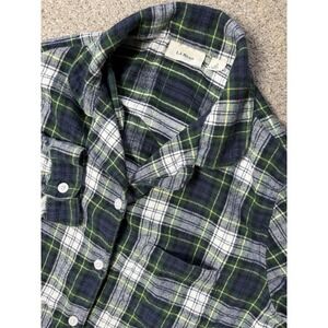 L.L. Bean Mens Small Pocket Flannel Shirt Plaid Long Sleeve Green/Blue Cotton